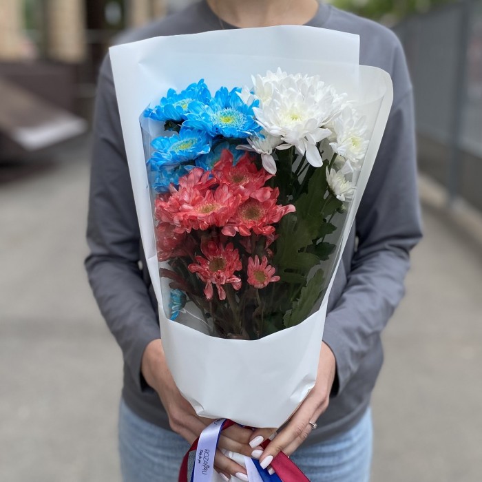 Букет хризантем Люблю Россию