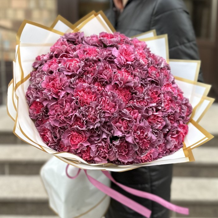 Букет из 101 гвоздики сорта Гипноз