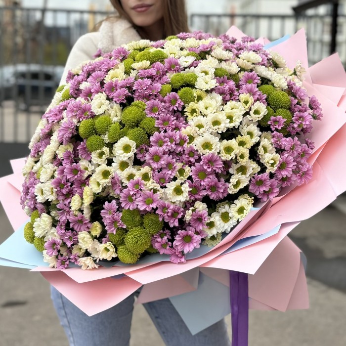 Букет из 101 хризантемы сантини Микс