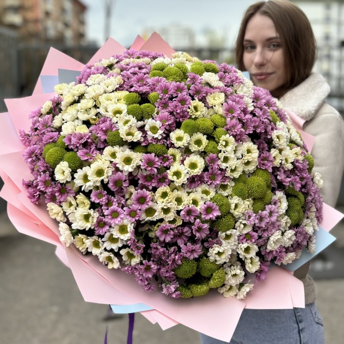 Букет из 101 хризантемы сантини Микс