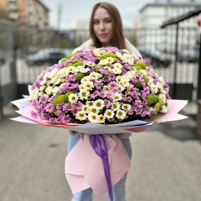 Букет из 101 хризантемы сантини Микс