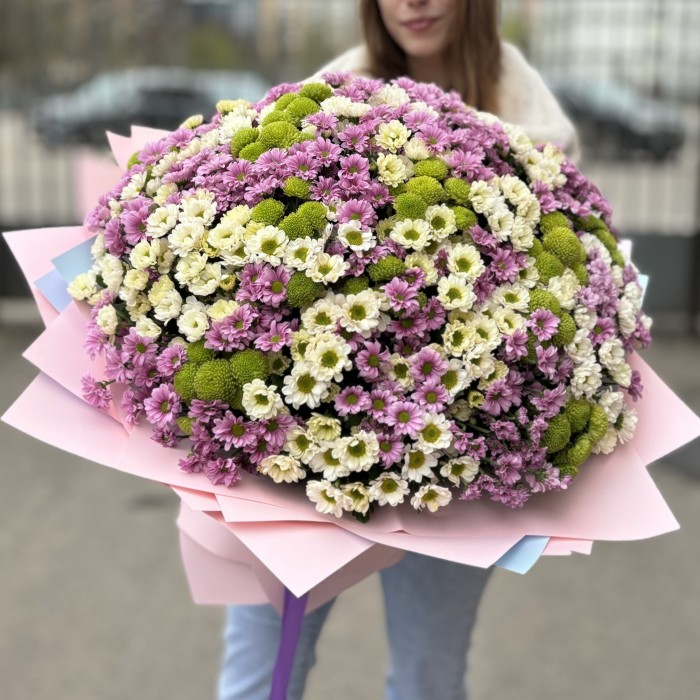 Букет из 101 хризантемы сантини Микс
