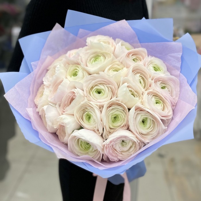 Букет из 25 бело-розовых ранункулюсов Ханой