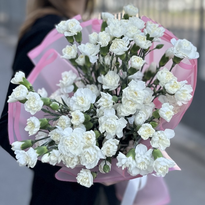 Букет из 25 белых кустовых гвоздик