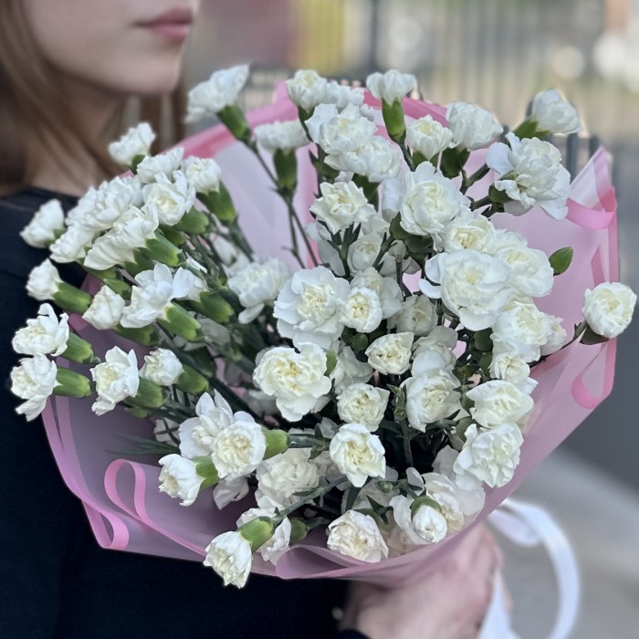Букет из 25 белых кустовых гвоздик