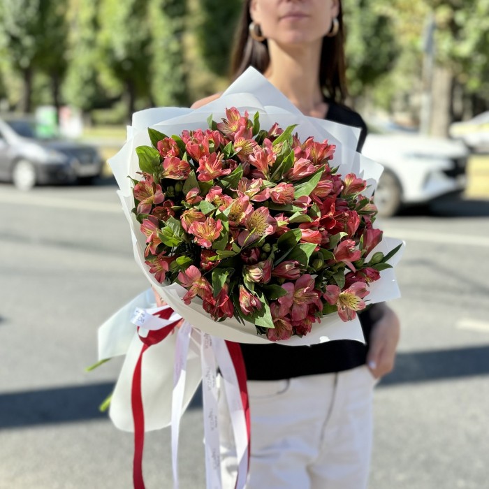 Букет из 25 красных альстромерий