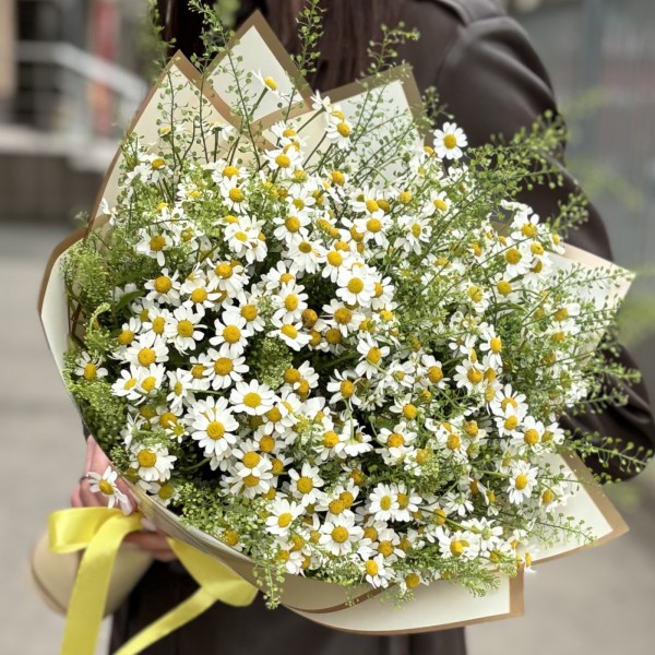 Букет из 21 ромашки с гринбелом