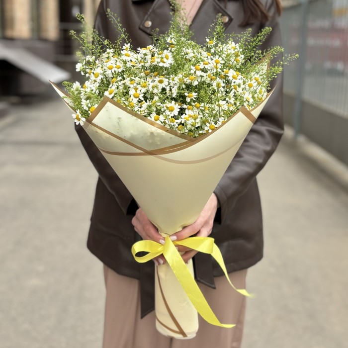 Букет из 21 ромашки с гринбелом