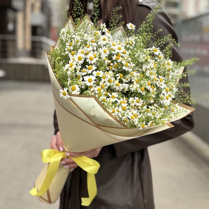 Букет из 21 ромашки с гринбелом