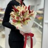 Букет из 3 амариллисов бело-красного цвета с лагурусом