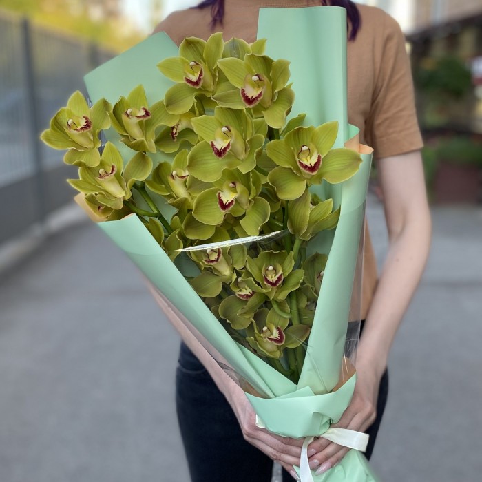 Букет из 3 веток зеленых орхидей Цимбидиум