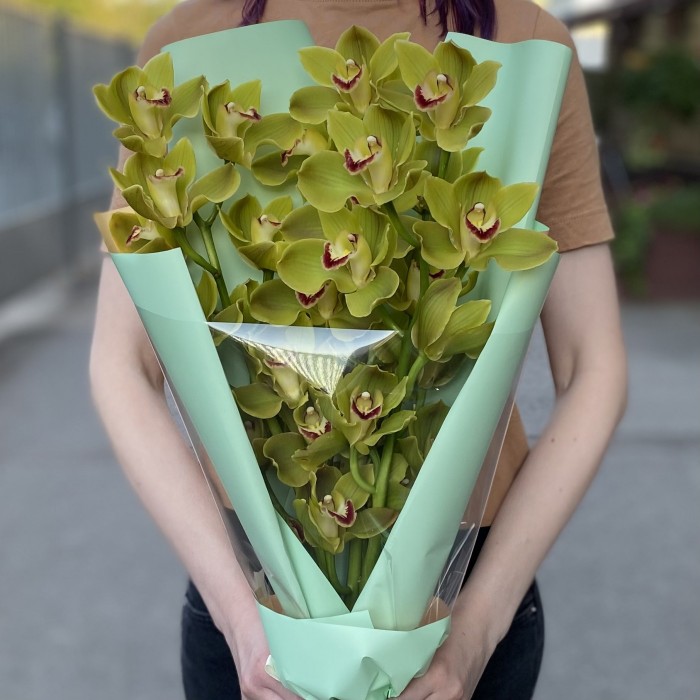 Букет из 3 веток зеленых орхидей Цимбидиум