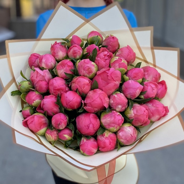 Букет из 41 кораллового пиона