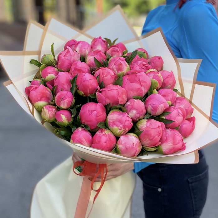 Букет из 41 кораллового пиона