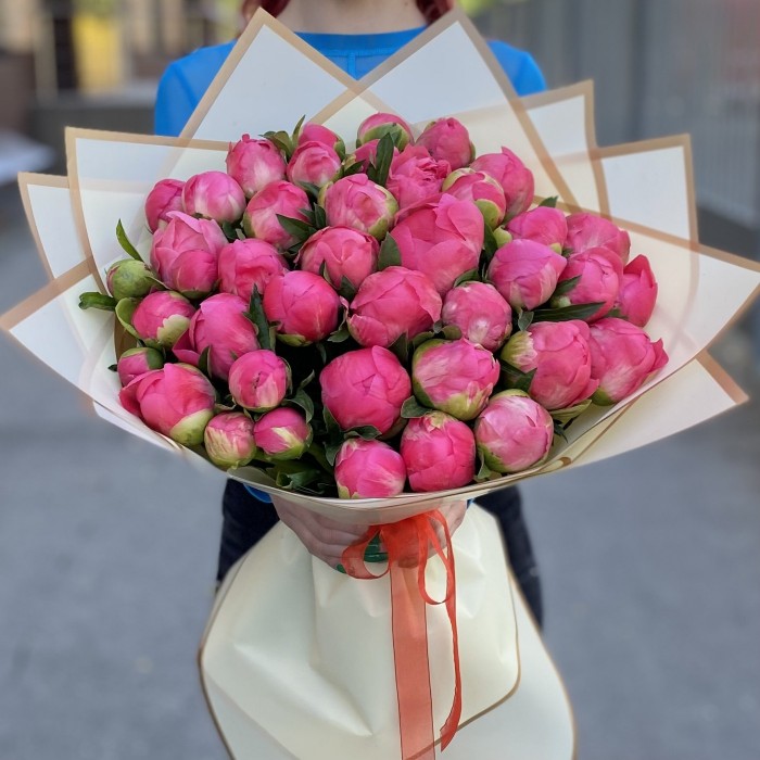Букет из 41 кораллового пиона