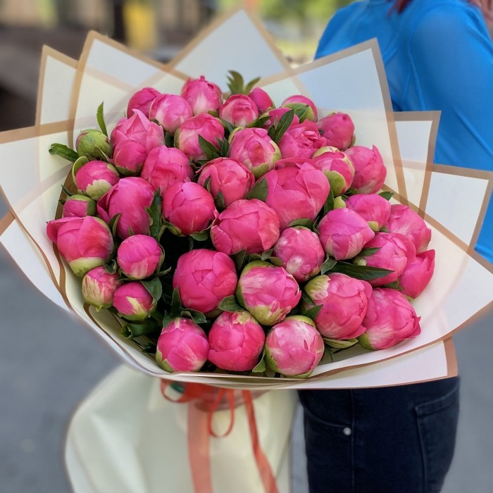 Букет из 41 кораллового пиона