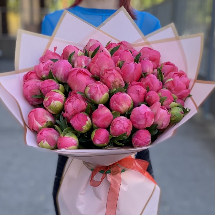 Букет из 45 коралловых пионов