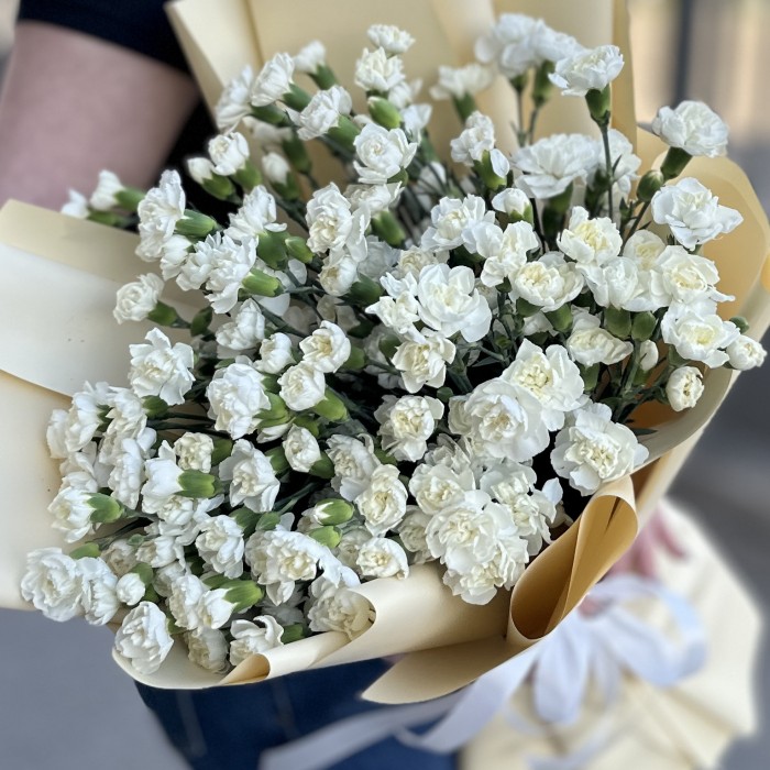 Букет из 51 белой кустовой гвоздики
