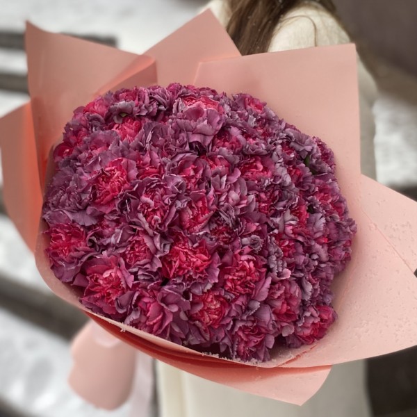 Букет из 51 гвоздики сорта Гипноз