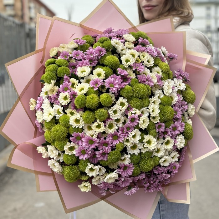 Букет из 51 хризантемы сантини Микс