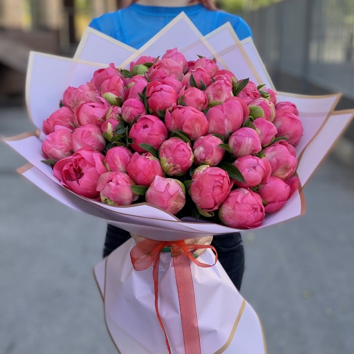 Букет из 51 кораллового пиона