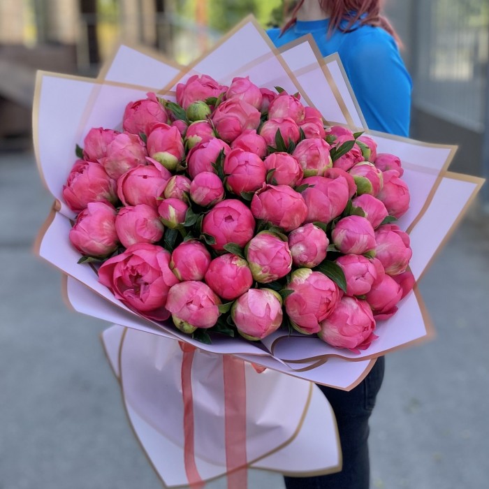 Букет из 51 кораллового пиона