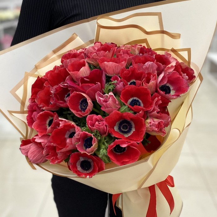Букет из 51 красного анемона