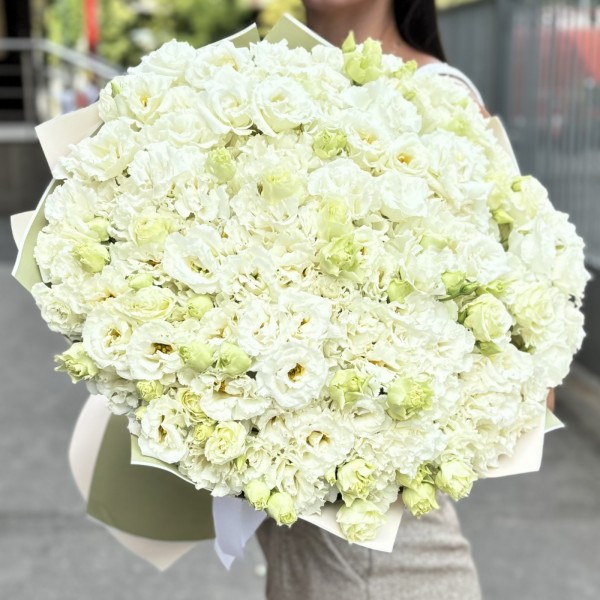 Букет из 51 махровой белой эустомы