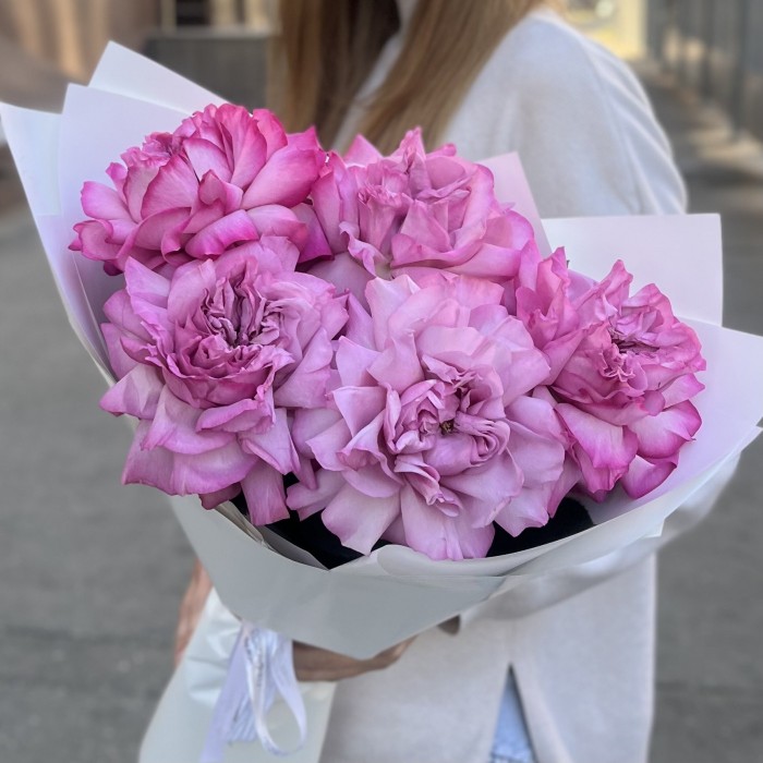 Букет из 5 пышных сиреневых роз Куинс Краун