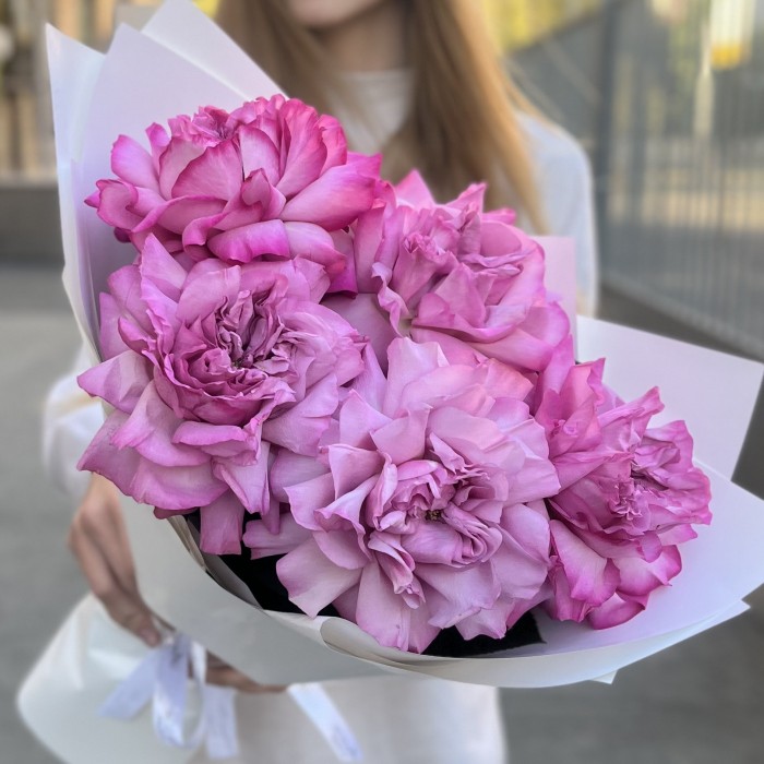 Букет из 5 пышных сиреневых роз Куинс Краун