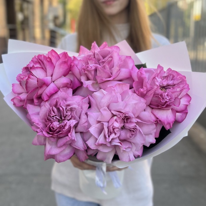 Букет из 5 пышных сиреневых роз Куинс Краун