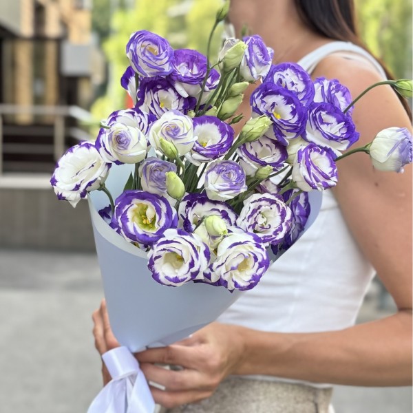 Букет из 7 бело фиолетовых эустом