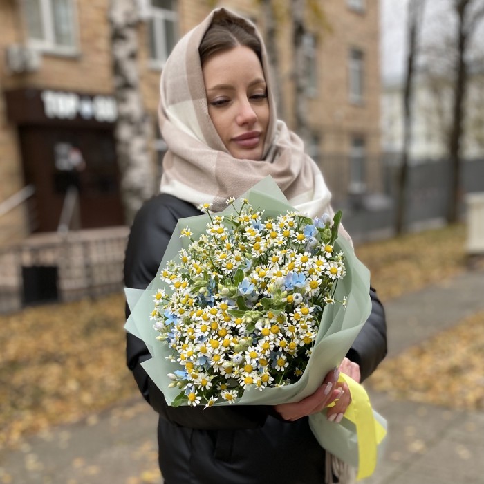 Букет из ромашек с оксипеталумом