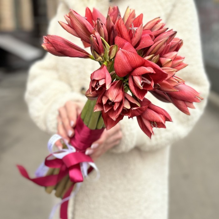 Букет невесты из красных амарилисов