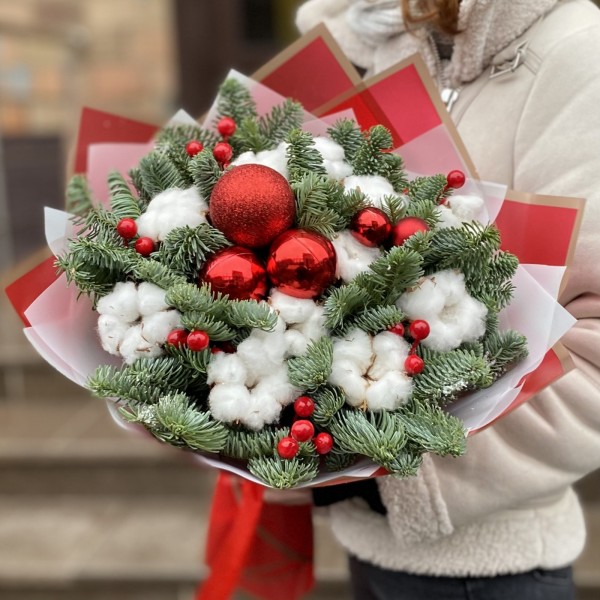 Букет Новогоднее волшебство с хлопком и нобилисом