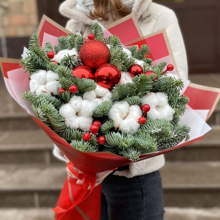 Букет Новогоднее волшебство с хлопком и нобилисом