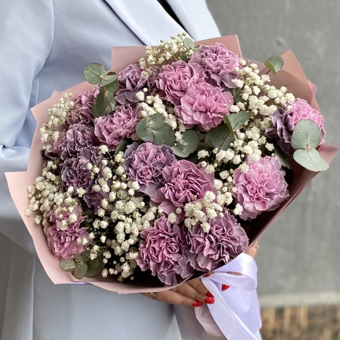 Букет с диантусами и гипсофилой Розовое Облако