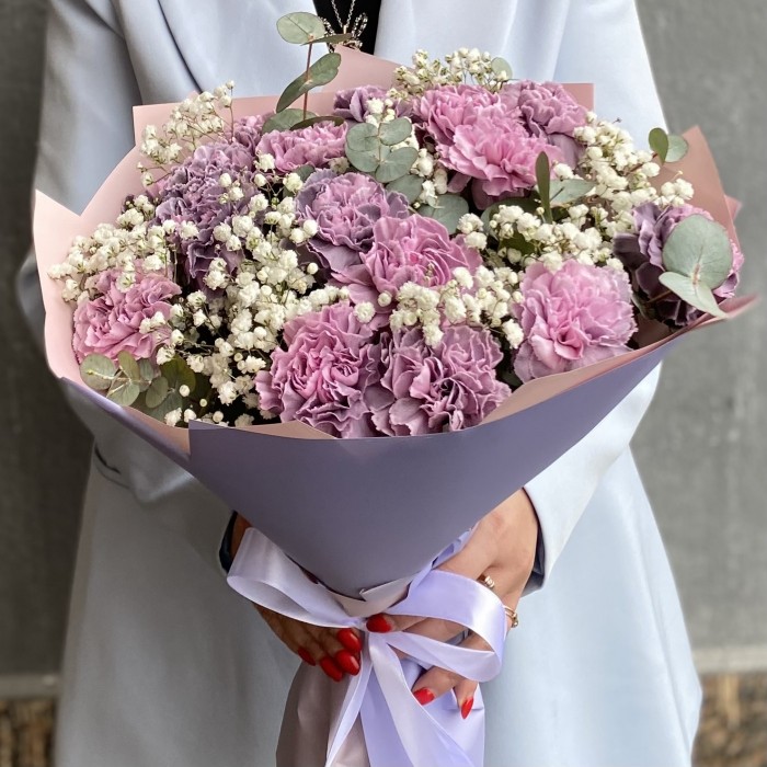 Букет с диантусами и гипсофилой Розовое Облако