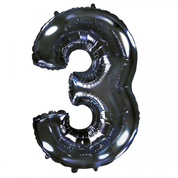 Черный фольгированный шар цифра 3