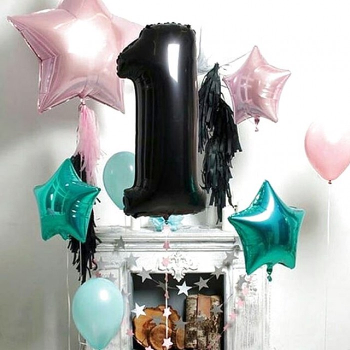 Черный фольгированный шар цифра 1