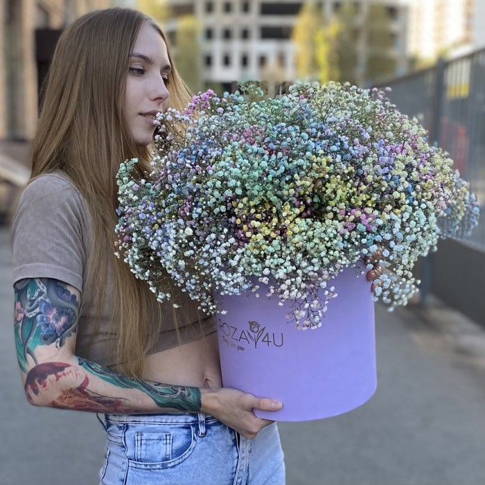 Гипсофила радужная в лиловой коробке