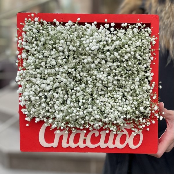 Гипсофила  в красной коробке Спасибо