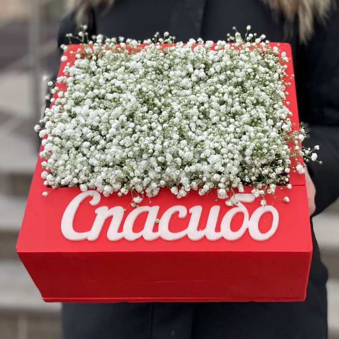 Гипсофила  в красной коробке Спасибо