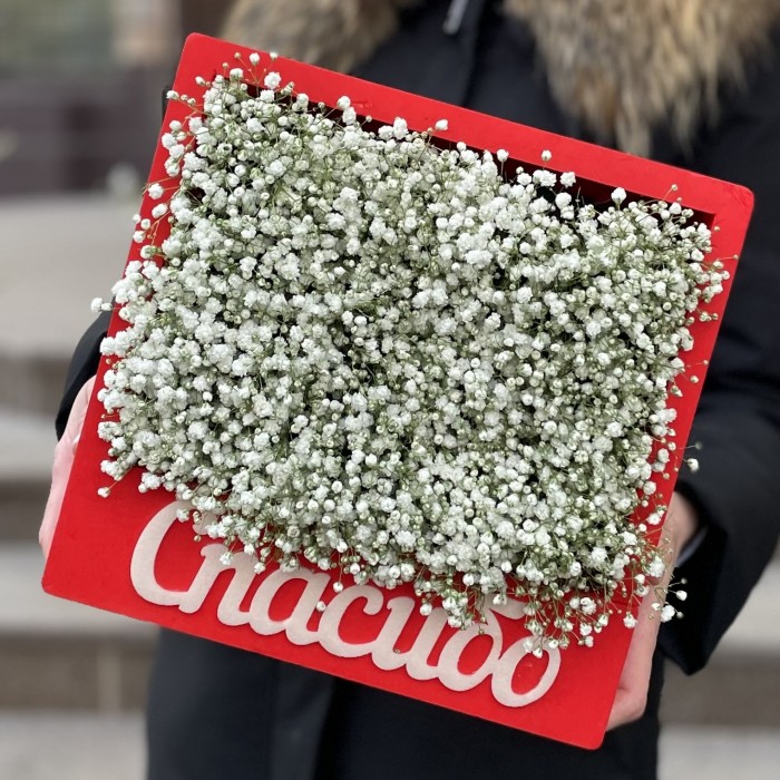 Гипсофила  в красной коробке Спасибо