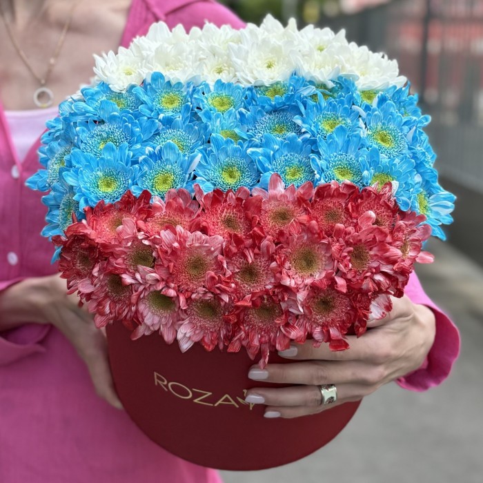 Хризантема в коробке Флаг России