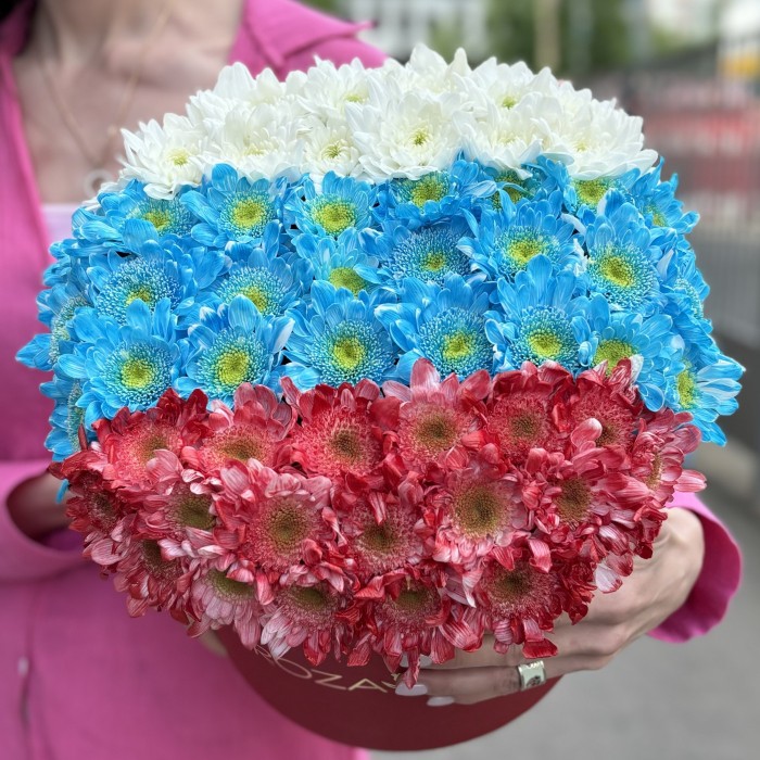 Хризантема в коробке Флаг России