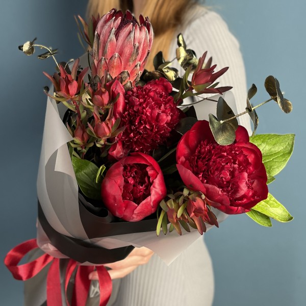 Интерьерный букет бордовое сердце