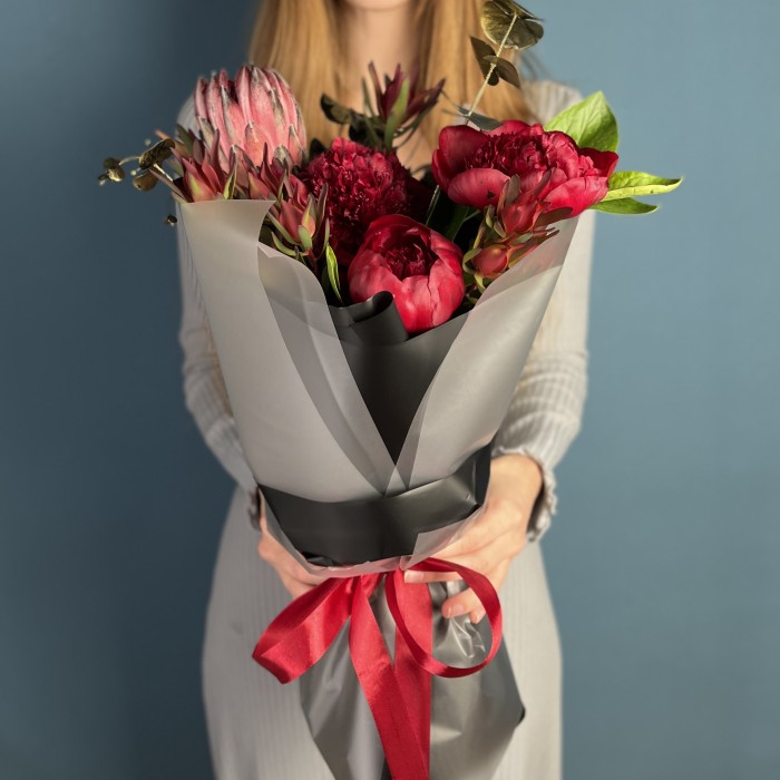 Интерьерный букет бордовое сердце