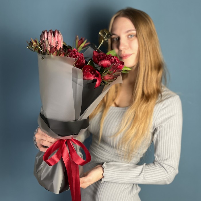 Интерьерный букет бордовое сердце