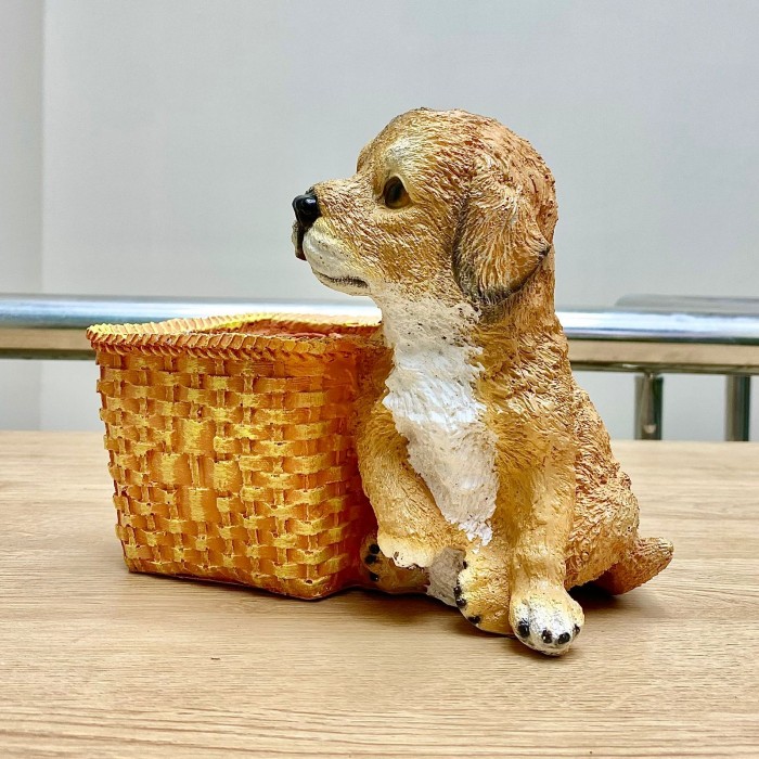 Кашпо Щенок у квадратной корзины